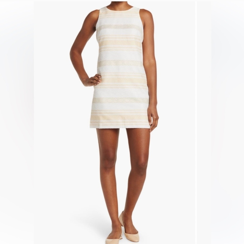 Vince Camuto Cream and White Sleeveless Sheath Dress